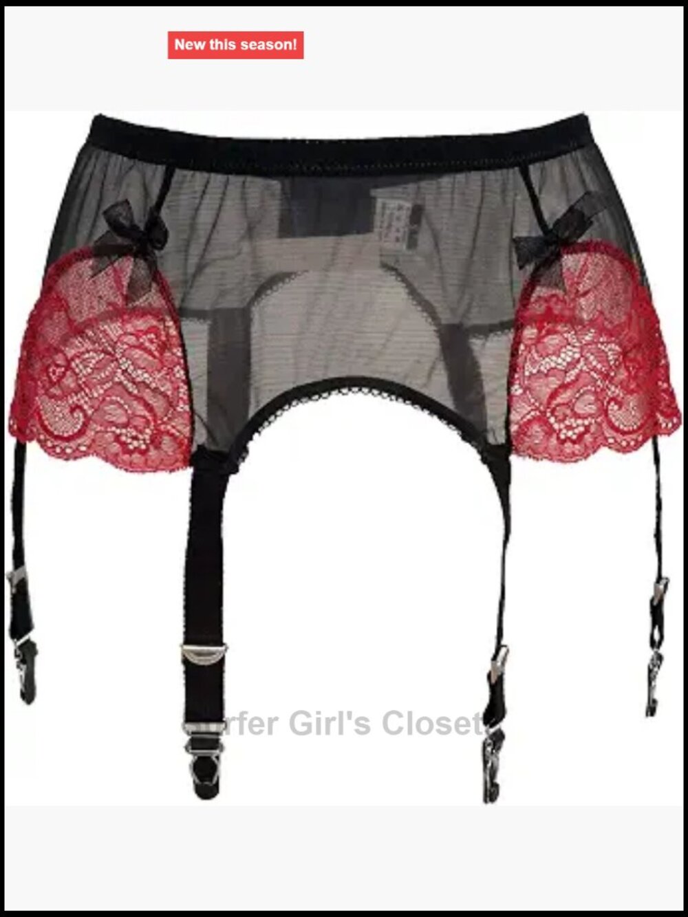 Mesh & Lace Garter Belt with 6 Straps Adjustable Metal Clips Wedding